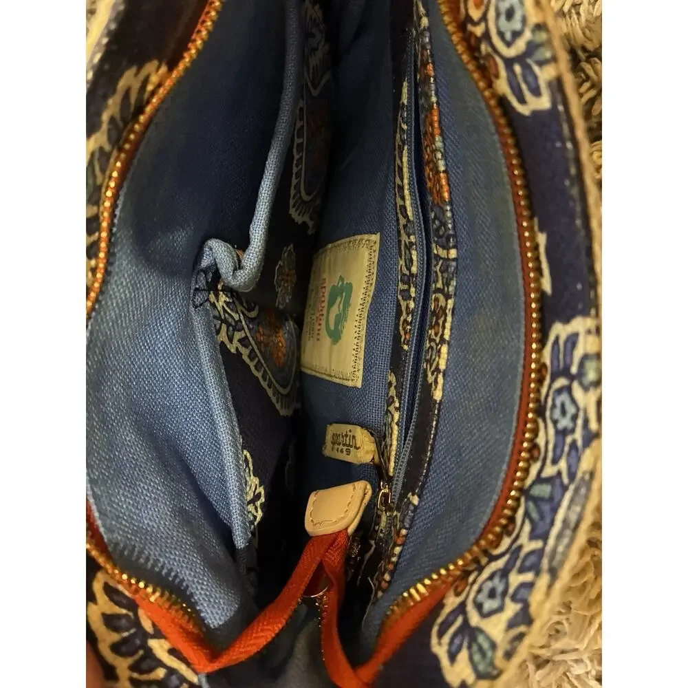Spartina 449 Bag Purse Daufuskie Island Linen Leather Blue Orange Paisley Fringe